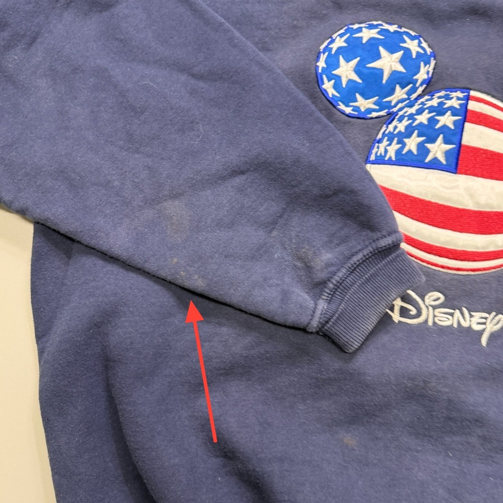 Disney World Mickey Mouse American Flag Sweatshirt Pullover Navy Blue Adult XL - Picture 10 of 10